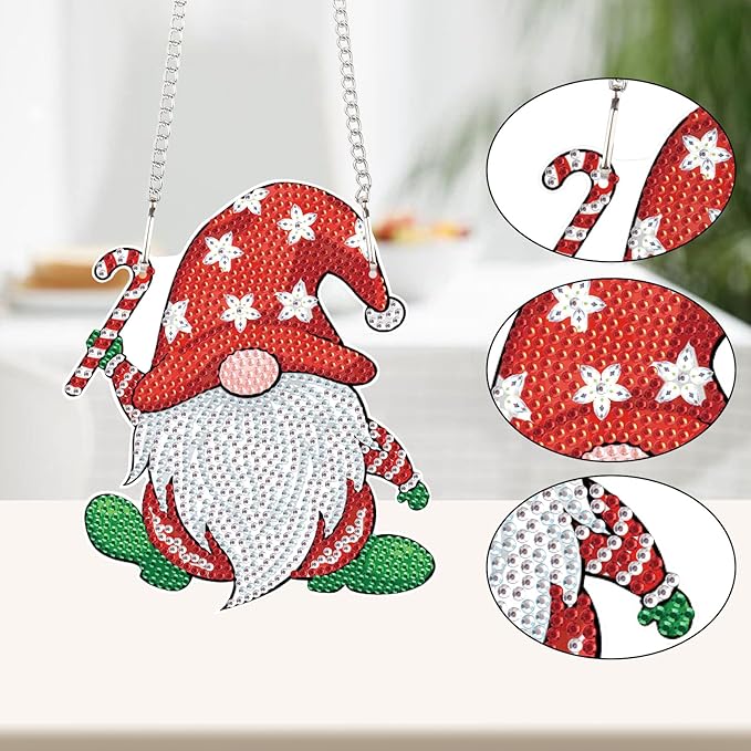 AiYuanzsh DIY 5D Christmas Diamond Art Hanging Sign, Gnome Rhinestone Pendant Kit for Holiday Wall Door Window Decor, Diamond Painting Ornament for Seasonal Home Decoration