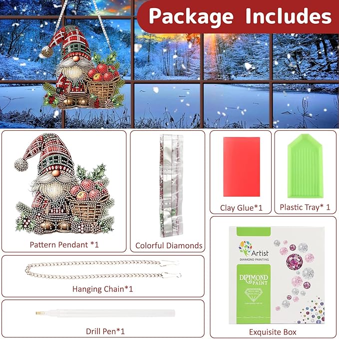 Genius maker Christmas Diamond Art Hanging Kits for Adults, Gnome Diamond Painting Pendant Kits, DIY Acrylic 5D Special Shaped Crystal Diamonds Gem Art Painting Ornament for Home Wall Decor Gift