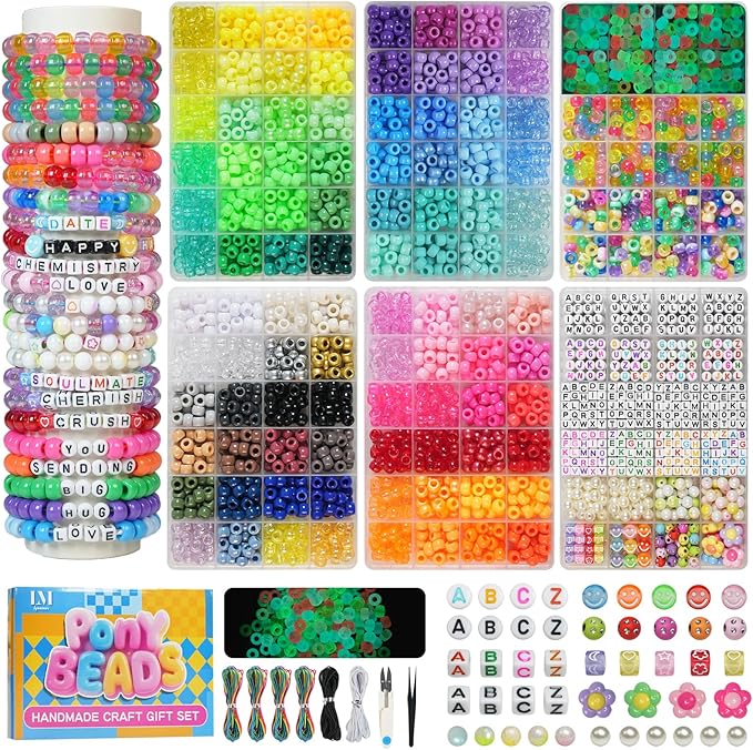 6 Boxes Bracelet Making Kit Pony Beads, 4400Pcs 110 Colors Jewelry Making Supplies for Friendship Bracelets, DIY Crafts with Elastic Cords, Gifts for Girls