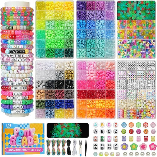 6 Boxes Bracelet Making Kit Pony Beads, 4400Pcs 110 Colors Jewelry Making Supplies for Friendship Bracelets, DIY Crafts with Elastic Cords, Gifts for Girls