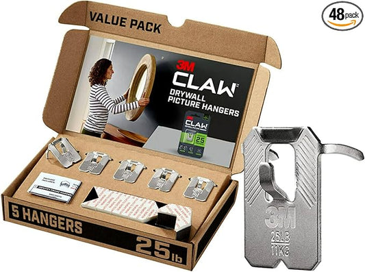 3M CLAW(TM) 25 lb. Drywall Picture Hanger With Spot Markers, Heavyweight Hanging Solution for Room Decor and Office Decor, Including Mirrors or Large Art – 5 Pack
