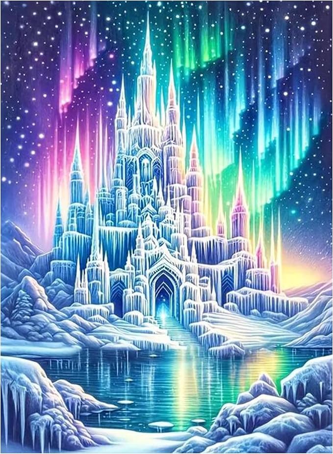KUFWKEY Fantasy Castle Diamond Art Kits for Adults,5D Aurora Borealis Diamond Painting Kit, Full Round Drill DIY Diamond Mosiac Art,Diamond Dots for Beginners,Gem Art and Crafts,Home Decor,12x16inch