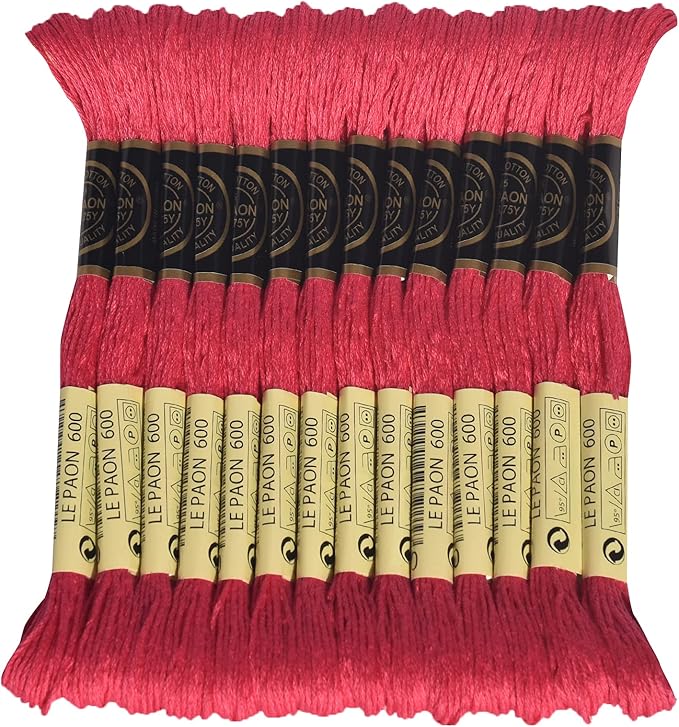 LE PAON Embroidery Floss, 14-Pack Six Strands 100% Long Staple Cotton Embroidery Thread, 8.7-Yard，Color Number：600, Very Dark Cranberry