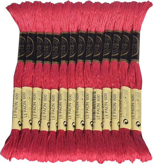 LE PAON Embroidery Floss, 14-Pack Six Strands 100% Long Staple Cotton Embroidery Thread, 8.7-Yard，Color Number：600, Very Dark Cranberry