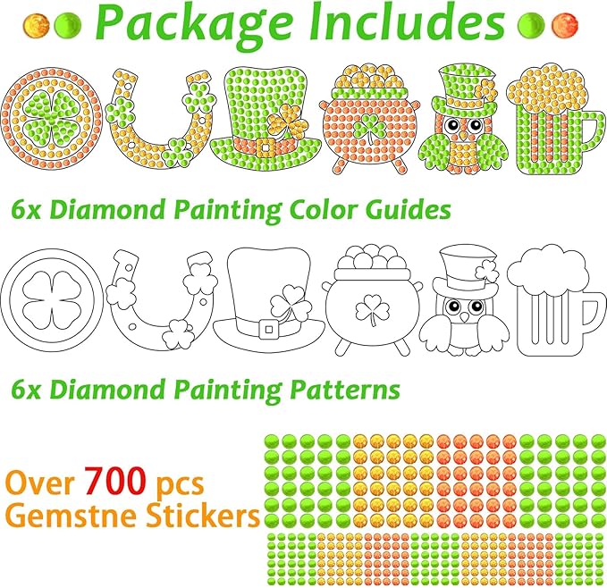 Qyeahkj 6 Pcs St Patrick's Day Arts Crafts DIY Shamrock Hat Gem Diamond Suncatcher Crafts for Kids Patrick Diamond Painting Gifts Exchange for Kids Aged 4 6 8 10 12 for Home School Party Decor