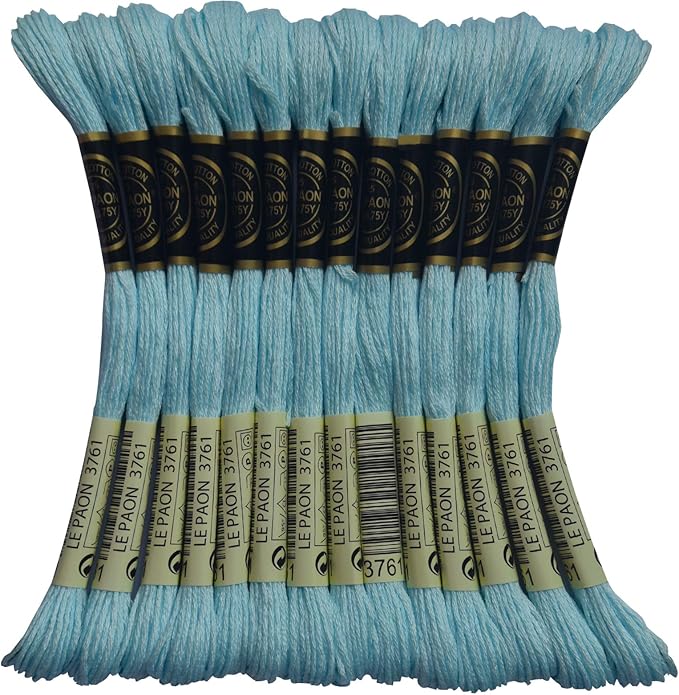LE PAON Embroidery Floss, 14-Pack Six Strands 100% Long Staple Cotton Embroidery Thread, 8.7-Yard，Color Number：3761,Light Sky Blue