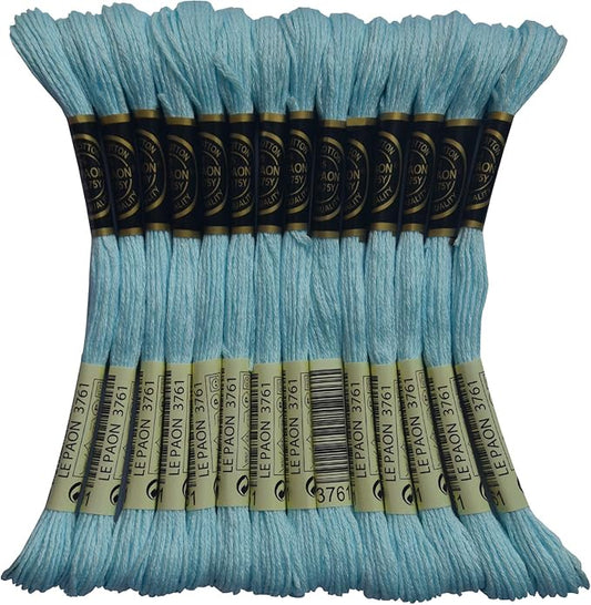 LE PAON Embroidery Floss, 14-Pack Six Strands 100% Long Staple Cotton Embroidery Thread, 8.7-Yard，Color Number：3761,Light Sky Blue