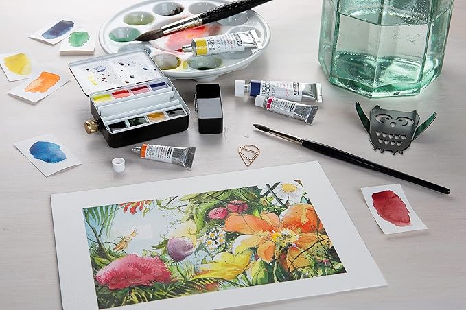 Schmincke Horadam Aquarell Half-Pan Paint Metal Set with Water Container, Set of 8 Colors (74408097)