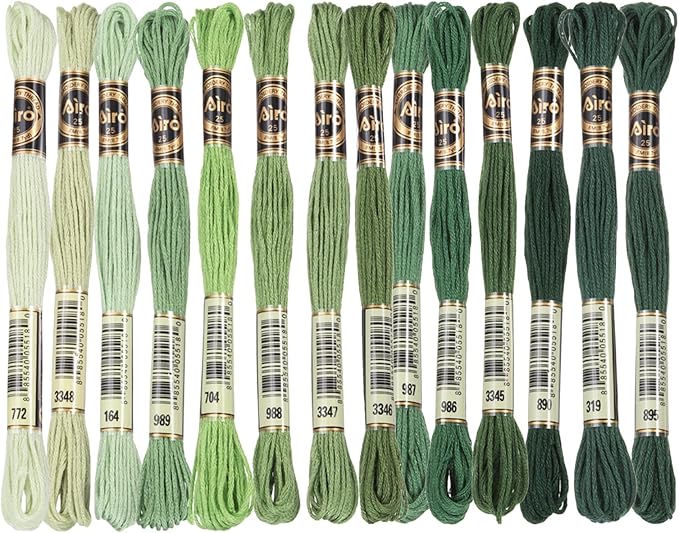 PATIKIL 14 Skeins Embroidery Floss, Polyester Embroidery Threads Bracelets String for Cross-Stitch Hand Embroidery, Multicolored Grass Green