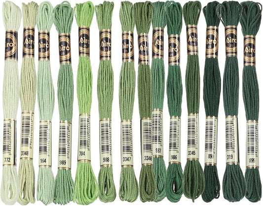 PATIKIL 14 Skeins Embroidery Floss, Polyester Embroidery Threads Bracelets String for Cross-Stitch Hand Embroidery, Multicolored Grass Green