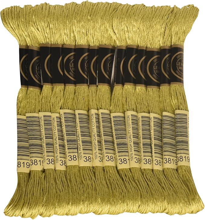 LE PAON Embroidery Floss, 14-Pack Six Strands 100% Long Staple Cotton Embroidery Thread, 8.7-Yard，Color Number：3819,Light Moss Green