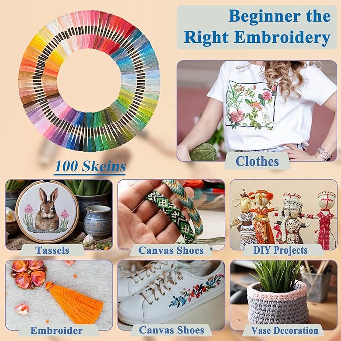 Friendship Bracelet String, 100 Skeins Cross Stitch Thread, 344.5 Inch Cotton Embroidery Floss, Hand Embroidery Thread Tools are Ideal for DIY Sewing and Embroidery Crafts Making