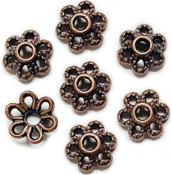 Heather's cf Flower Bead Caps Custom Fancy Charm Jewelry Making Spacer Kit Findings Bulk Vintage for Bracelets Earrings Necklaces Rings Beading Supplies Craft Non Tarnish DIY (Tiny Copper - 500 Pcs)