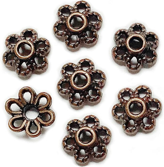 Heather's cf Flower Bead Caps Custom Fancy Charm Jewelry Making Spacer Kit Findings Bulk Vintage for Bracelets Earrings Necklaces Rings Beading Supplies Craft Non Tarnish DIY (Tiny Copper - 500 Pcs)