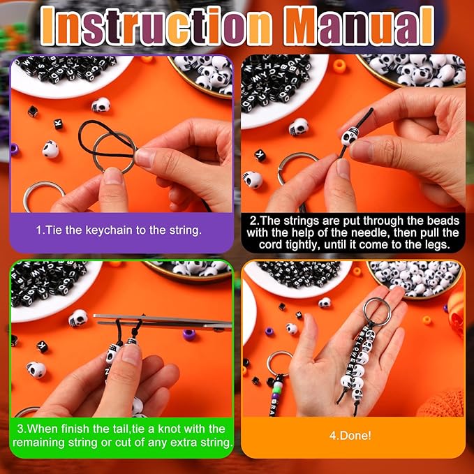 Landical 564 Pcs DIY Bead Keychain Kit Key Chain Making Craft Adjustable Letter Beads String Mama Gift Alphabet Bead Jewelry Key Ring Backpack Accessories for Party Favor(Halloween,Stylish Color)