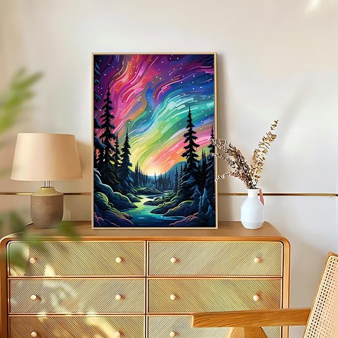 Reivworl Landscape Diamond Art Kits for Adults, Aurora Diamond Painting Kits, Gem Art Kit for Gifts and Home Interior Decor 12x16Inch