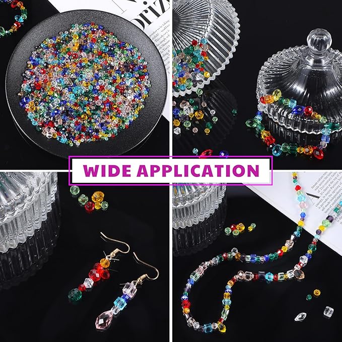 Kigeli 1280 Pcs Glass Beads Bulk Assorted Crystal Beads for Jewelry Making Faceted Teardrop Rondelle Briolette for DIY Crafts Necklace Wristband Earring Kit(Classic,Colorful)
