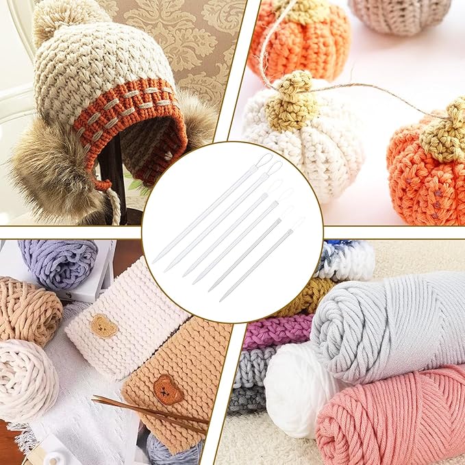6 Pcs Wool Needles, Nylon Thread Rope Threader Yarn Thread Large Eye Wool Needle Threader Needle Knitting Tool for Knitting, Crocheting, Weaving