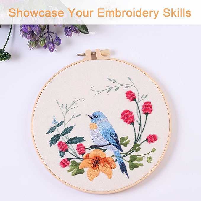 reewisly 3p embroidery starter kit patterns, diy adult cross stitch kits beginner, including 3 plastic embroidery rings, 1 scissors, colored threads,needles and instructions