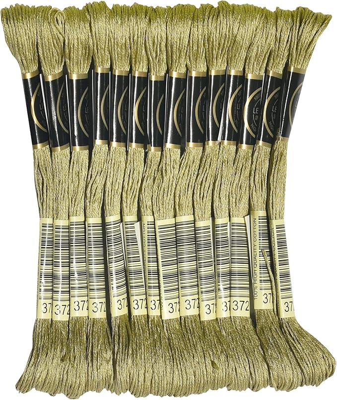 LE PAON Embroidery Floss, 14-Pack Six Strands 100% Long Staple Cotton Embroidery Thread, 8.7-Yard，Color Number：372,Light Mustard