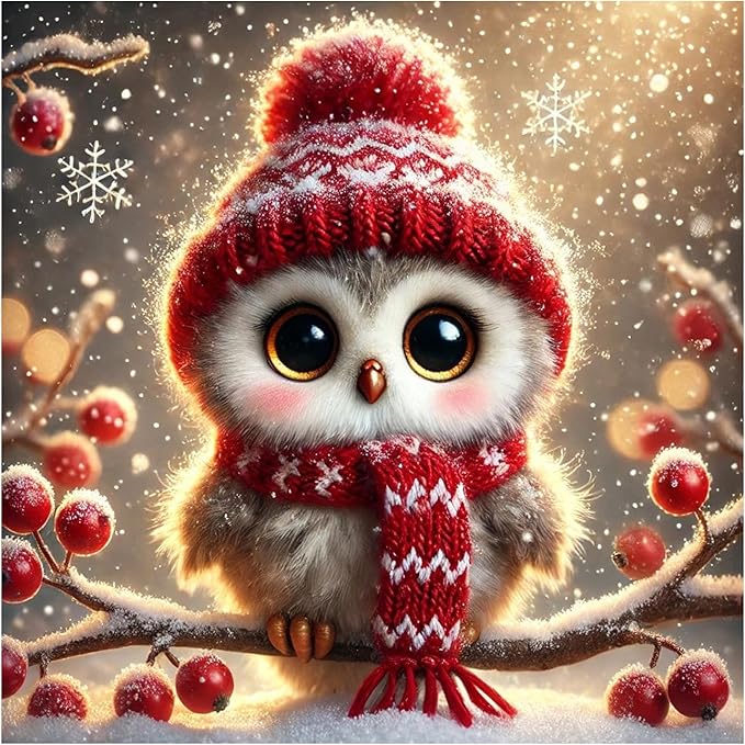 DIYDECORFUN Owl Diamond Painting Kits for Adults Beginners,DIY 5D Winter Diamond Art Kit with Full Round Drill,Adult Paint with Diamond Small Gem Painting Art for Home Decor Gift 14X14 Inch