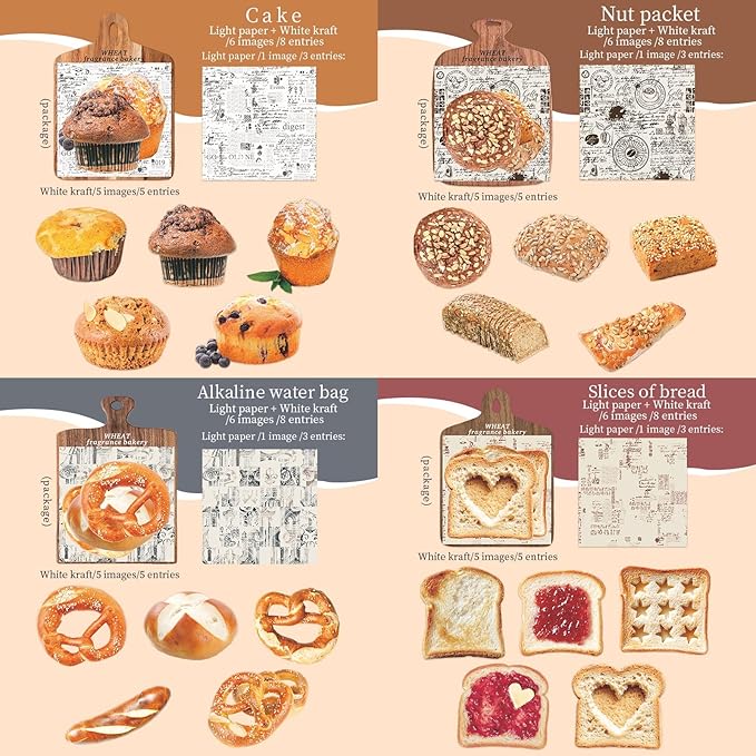 Doukado 48 Pieces Vintage Bread Large Size Stickers and Scrapbook Paper Kit, 6 Pack Aesthetic Decorative Background Scrapbook Stickers for Scrapbooking, Journaling, DIY Crafts and Planner Supplies