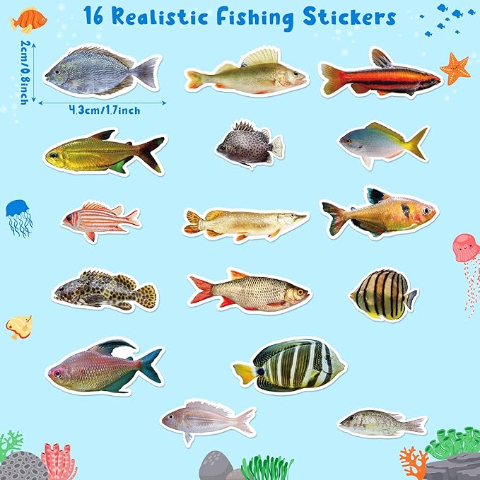 h1vojoxo realistic fishing sticker rolls - 1000pcs fishes stickers for kids 16 designs waterproof fishes stickers for water bottles laptop scrapbook crafts envelopes gifts cute sticker for fish lover