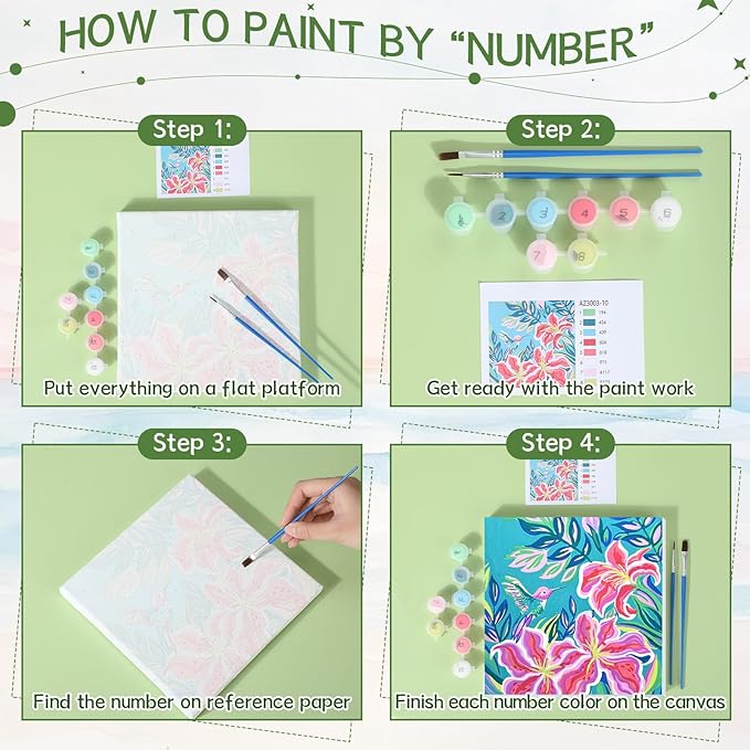 Nezyo 12 Sets Paint by Numbers Kit with Frame for Adult Beginners, DIY Acrylic Paint by Number Canvas for Painting Party Activity Birthday Gift, 8 x 8 Inch