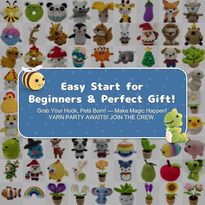 MINGOMINGO Crochet Kit for Beginners - 6 Pack Animals Amigurumi, DIY Craft for Adults and Lover, Gift for Crochet Lovers,Christmas Gifts, with Step-by-Step Video Tutorials (40%+ Yarn)