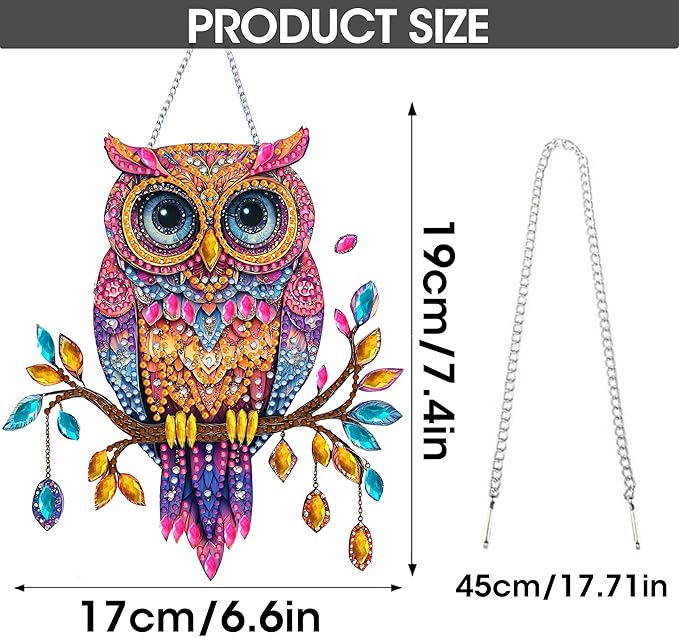 SKRYUIE Owl Hanging Diamond Art Kits for Adults Pendant Suncatcher, Special Shaped Crystal DIY Pearl Diamond Painting Kit, Gift for Mother Spring Summer Window Wreath Decor 7.49 x 6.7 Inch A30