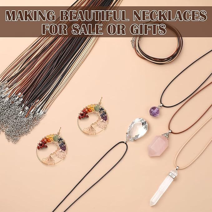 Tudomro 100 Pieces Waxed Leather Necklace Cord Bulk with Clasp Necklace Bracelet Chains String Rope Cord for Jewelry Making Pendants Charms(Classic Color,20 Inch)