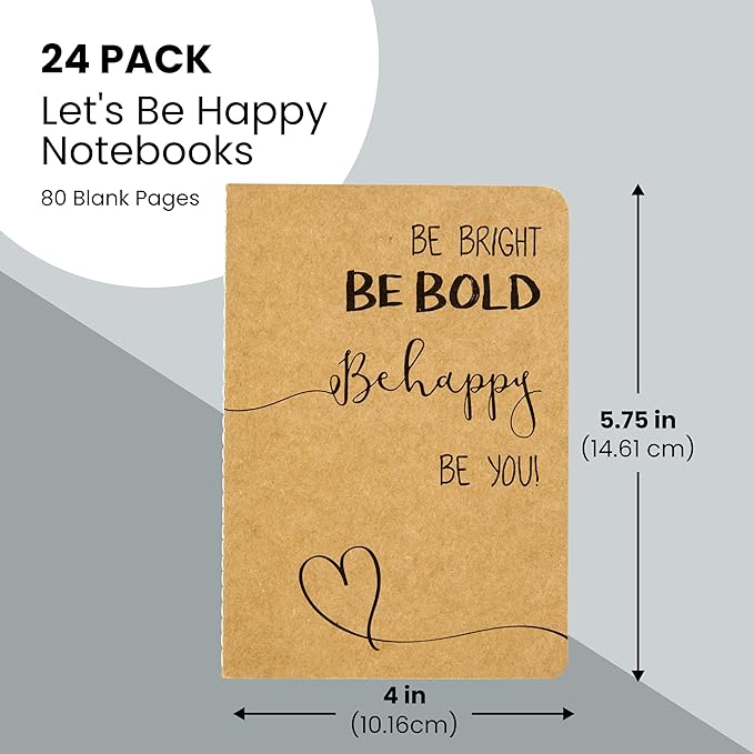 Kraft Notebooks Bulk, 80 Blank Pages, 4 x 5.75 in Mini Journals for Writing, Drawing, Doodling, Student Gifts, Teacher Appreciation, Classroom Supplies, Small Notebook Set - 24 Pack