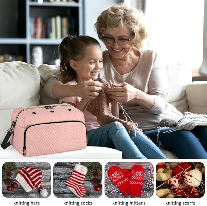IBFUN Crochet Yarn Knitting Bag 2 Pcs Yarn Storage Organizer Crocheting Bags for Beginners with Shoulder Strap for Knit Accessories Needles Hooks