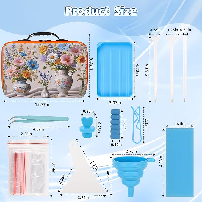60 Slots Diamond Painting Storage Container, Diamond Art Kits for Adults Stackable Bead Organizer with Carrying Handle, Craft Storage Box with Accessories (Ceramic Garden-60 Slots)
