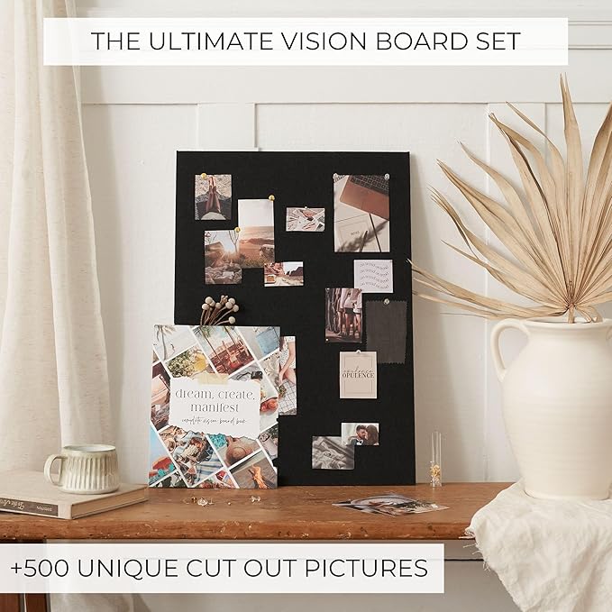 Inspirational Vision Board Kit – Complete Set with Vision Board Book & Felt Board, Motivational Pictures & Quotes to Map Your Goals & Dreams - The Perfect Supplies to Visualize Goal Setting & Success
