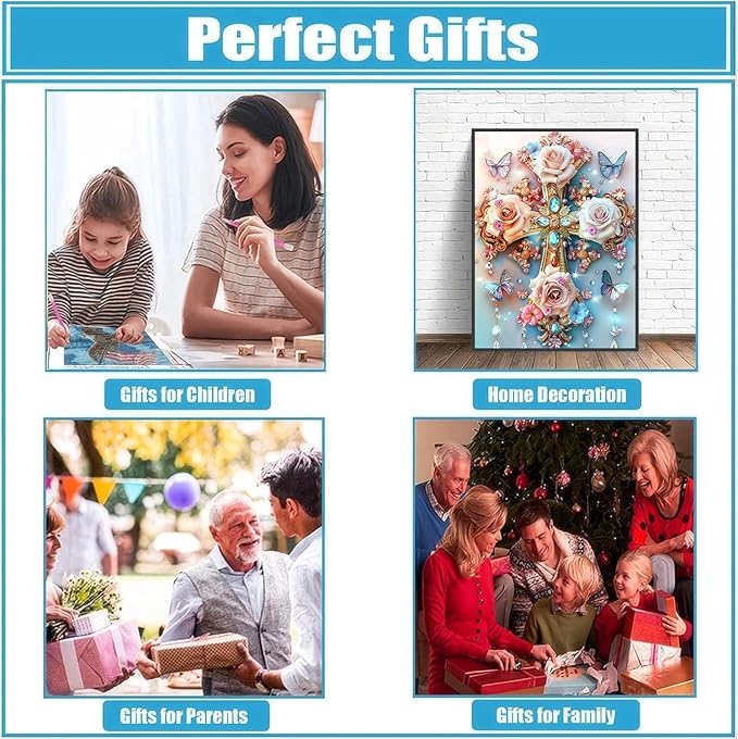 mrpwnle Diamond Painting Kits for Adults-Cross Diamond Art Kit for Adults Beginners 5D Diamond Painting Cross Flowers DIY Full Drill Diamond Art Dot Gem Art Kits,Home Wall Decor 12x16 Inch