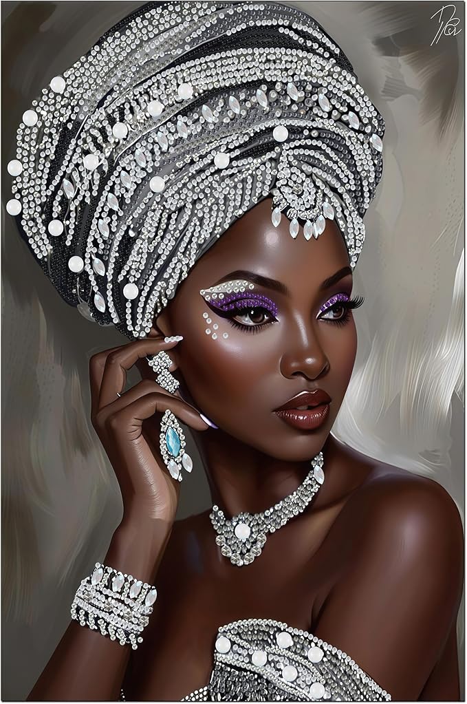African Woman Diamond Art Kits for Adults,5D Partial DIY Diamond Painting kit for Beginners,Special Shaped Diamond Art,Sparkling gem Art,Diamond Mosaic Embroidery,wall Art Home Decor,11.81x15.7inch