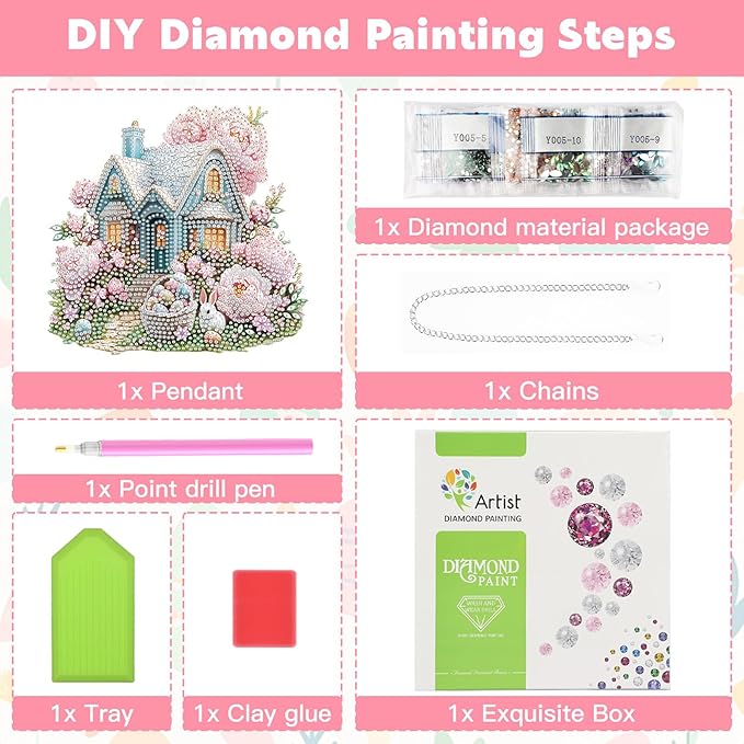 NAIMOER Easter House Diamond Art Hanging Kits for Adults, 5D Special Shaped Rhinestone, DIY Acrylic Spring Diamond Art Painting Window Pendants Home Garden Wall Hanging Ornament Kits, Double Sided