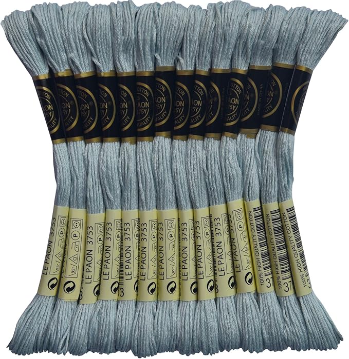 LE PAON Embroidery Floss, 14-Pack Six Strands 100% Long Staple Cotton Embroidery Thread, 8.7-Yard，Color Number：3753,Lt Ant. Blue