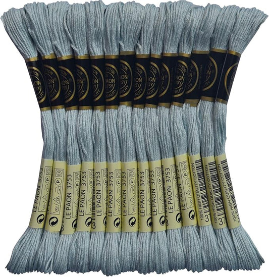 LE PAON Embroidery Floss, 14-Pack Six Strands 100% Long Staple Cotton Embroidery Thread, 8.7-Yard，Color Number：3753,Lt Ant. Blue