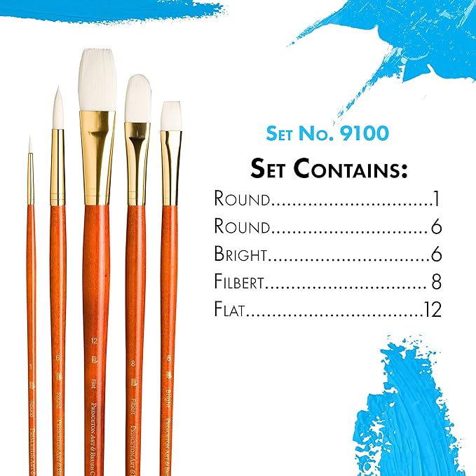Princeton RealValue Brush Set, White Taklon, Orange Handle, 5 Piece, 1 Count