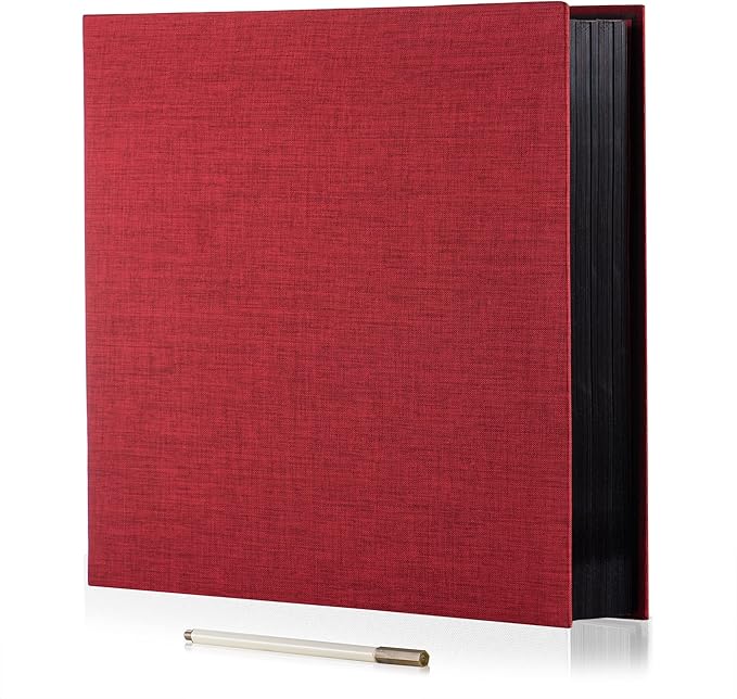 Photo Album Self Adhesive Scrapbook 3x5 4x6 5x7 6x8 Magnetic Album DIY Scrap Book 11x10.6 Inch 40 Black Sticky Pages Linen Cover DIY Photo Album(Red)