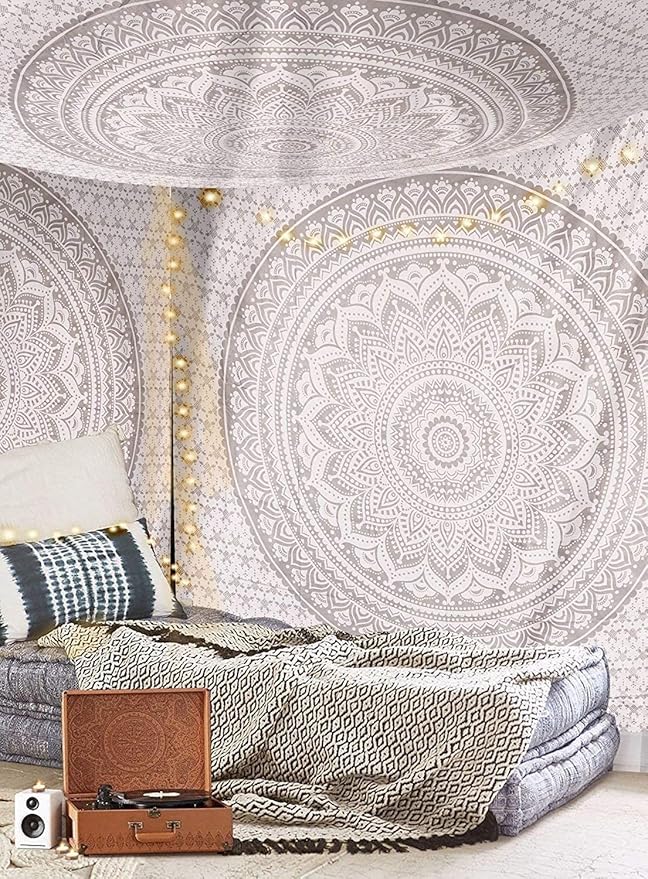 popular handicrafts tapestry wall hanging ombre hippie mandala bohemian hippy intricate indian tapestries bedspread 54 x 60 inches (140cm x 152cm) silver