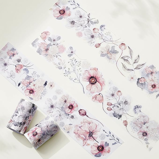 WT Frostbloom Wide PET Tape, Single Roll, Original Winter Floral Designs, Clear Transparent Adhesive Tape – Not Pre-Cut, for Junk Journals, Scrapbooks, Bujo, Planners, DIY Crafts, Art Stationery