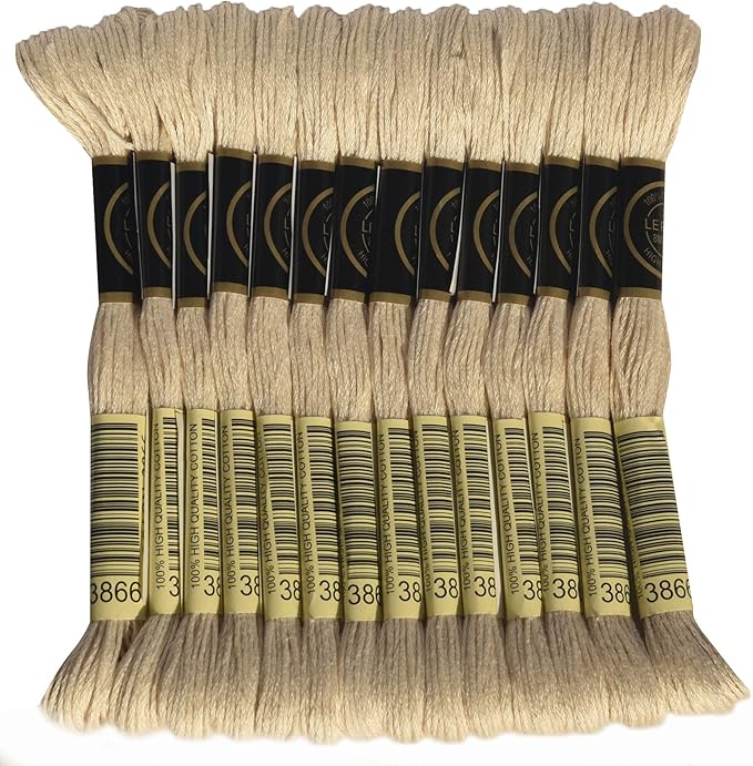 LE PAON Embroidery Floss, 14-Pack Six Strands 100% Long Staple Cotton Embroidery Thread, 8.7-Yard，Color Number：3866, Light Mocha Brown