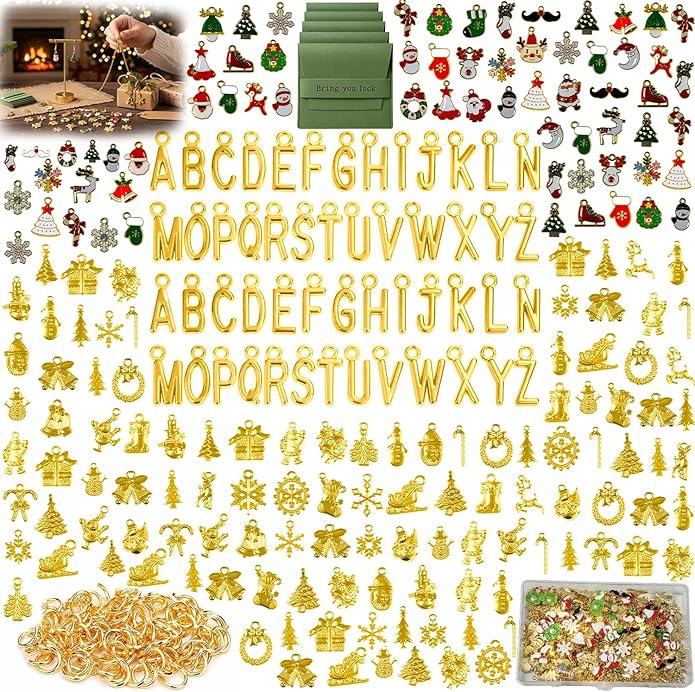 407 Pcs Jewelry Making Charms Kit with Jump Rings – Bulk Enamel, KC Gold & Letter Charms for DIY Necklace, Bracelet & Earring Craft Supplies