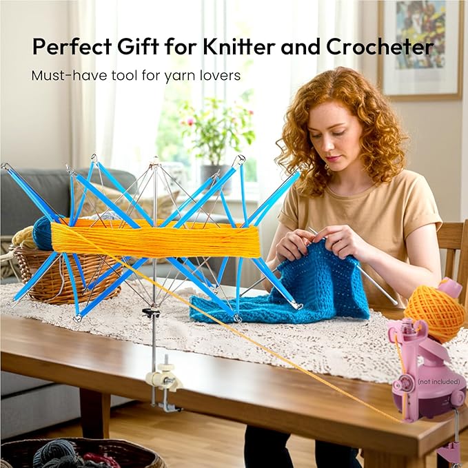 Yarn Swift, Yarn Umbrella Swift for Crocheting, Holder for Skeins Flexible Lightweight Foldable Design, Height & Diameter Adjustable to Suit Space, Ideal Helper for Yarn Knitting Enthusiasts