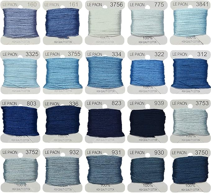 Embroidery Floss bobbins - Cross Stitch Threads - Friendship Bracelets Floss - Crafts Floss - 20 Bobbins Per Pack Embroidery Floss, Electric Blue Gradient