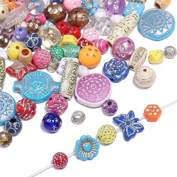 7.5 OZ Assorted Vintage Acrylic Beads for Jewelry Making, Song Xi Unique Flower Rose Czech Beads for Bracelet Earrings, Bohemia Style, Bulk, DIY Holiday Gift (240-260 PCS, Mixed-1)