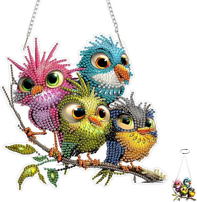 TOSTOG Diamond Art Hanging Kits for Adults, 5D Birds Diamond Painting for Adults Window Pendant, Special Shape Diamonds DIY Birds Diamond Painting Hanging Pendant Kit for Wall Decor Gift